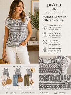 prAna Women's Geometric Pattern Aleen Top Size Xs